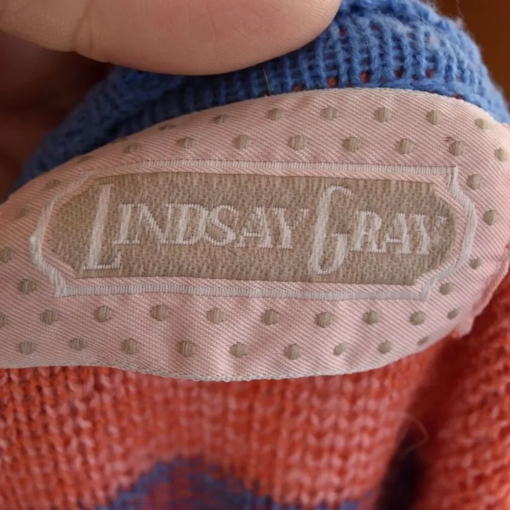 Vintage 90s Lindsay Gray Knit Cardigan Oversized Colorblock Grandpa M